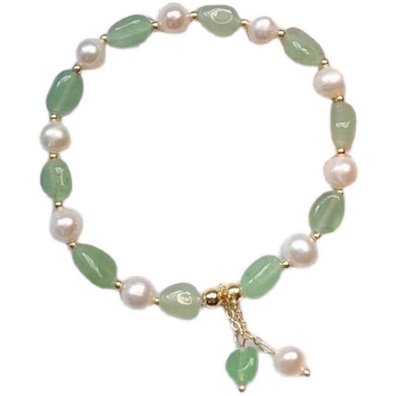 14k επίχρυσο βραχιόλι, φυσικά μαργαριτάρια γλυκού νερού και Dongling Jade σε ελαστικό κορδόνι για γυναίκες