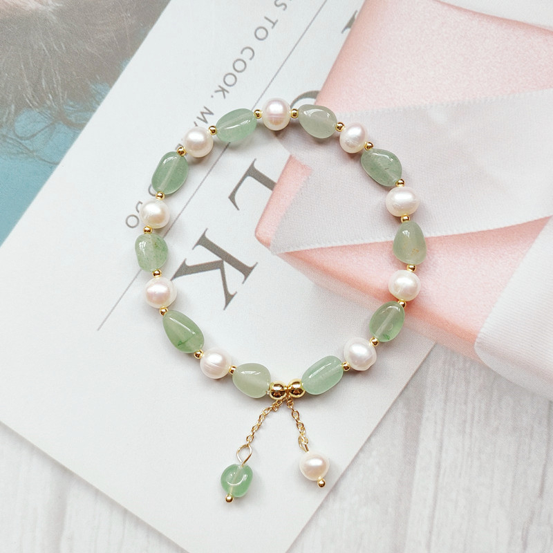 14k επίχρυσο βραχιόλι, φυσικά μαργαριτάρια γλυκού νερού και Dongling Jade σε ελαστικό κορδόνι για γυναίκες