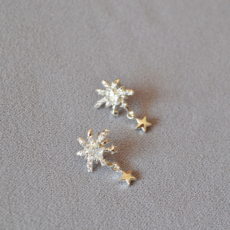 Naušnice s dizajnom snježne pahulje i cirkona, 925 srebrna igla, chic svakodnevni stil, Miya Sophia Jewelry