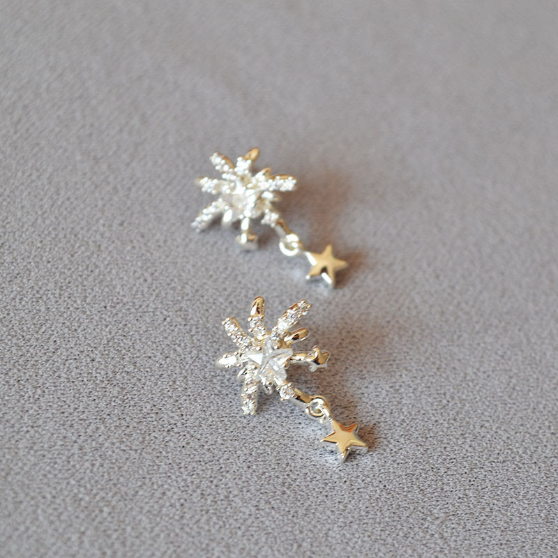 Naušnice s dizajnom snježne pahulje i cirkona, 925 srebrna igla, chic svakodnevni stil, Miya Sophia Jewelry