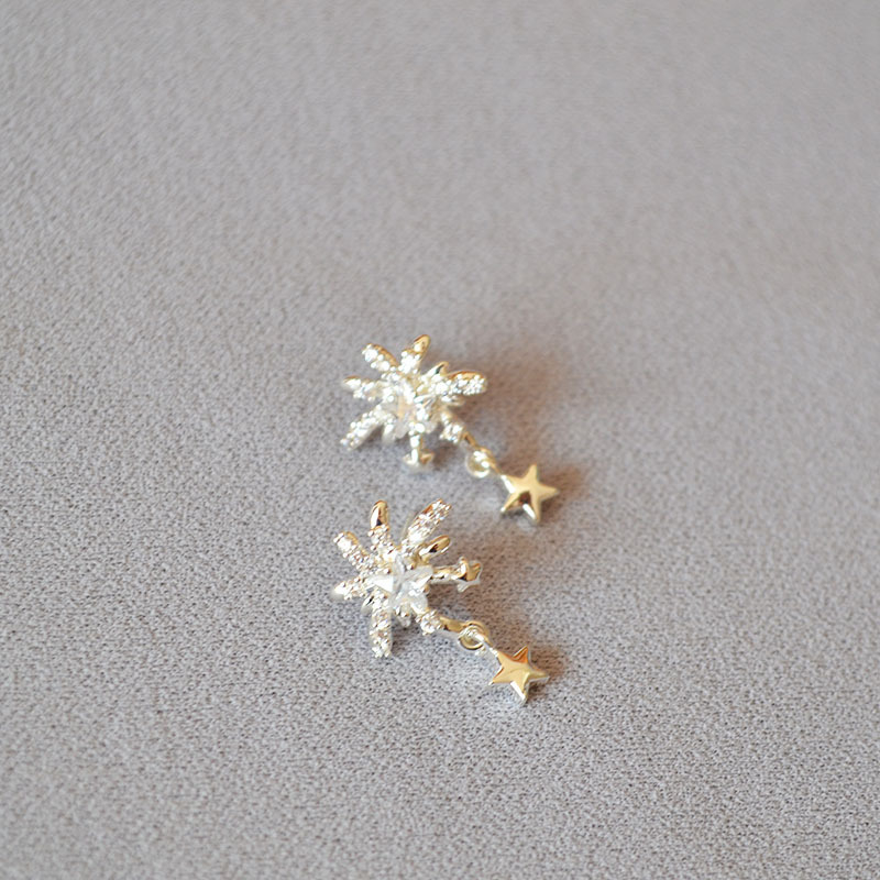 Naušnice s dizajnom snježne pahulje i cirkona, 925 srebrna igla, chic svakodnevni stil, Miya Sophia Jewelry