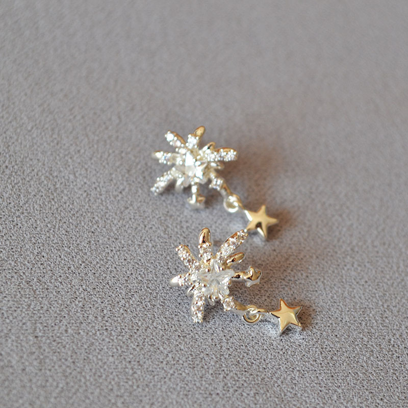 Naušnice s dizajnom snježne pahulje i cirkona, 925 srebrna igla, chic svakodnevni stil, Miya Sophia Jewelry