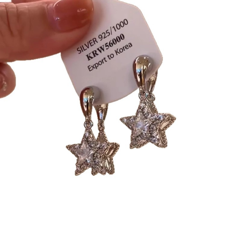 Naušnice dvostrane zvijezde, korejskog stila; legura, elektroplakiranje; 925 srebrni postovi