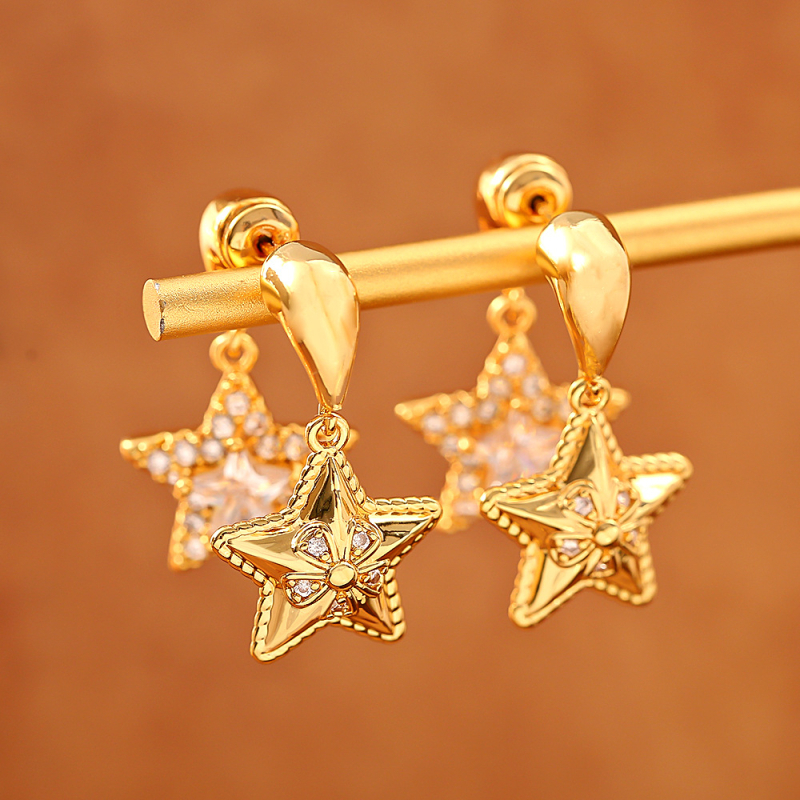 Naušnice sa zvjezdanim i geometrijskim dizajnom, bakrena baza s presvlačenim premazom, cirkon, lagani luksuz stil, S925 igla.