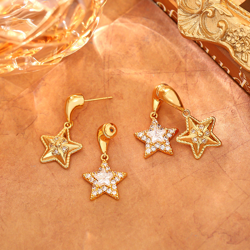 Naušnice sa zvjezdanim i geometrijskim dizajnom, bakrena baza s presvlačenim premazom, cirkon, lagani luksuz stil, S925 igla.