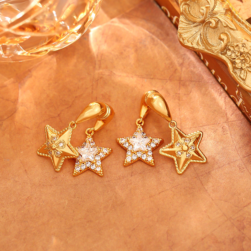 Naušnice sa zvjezdanim i geometrijskim dizajnom, bakrena baza s presvlačenim premazom, cirkon, lagani luksuz stil, S925 igla.