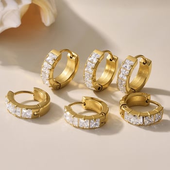 Nerđajuće čelične kružne naušnice sa 5A cirkonima, geometrijski dizajn, elektroplatirano, ženski nakit