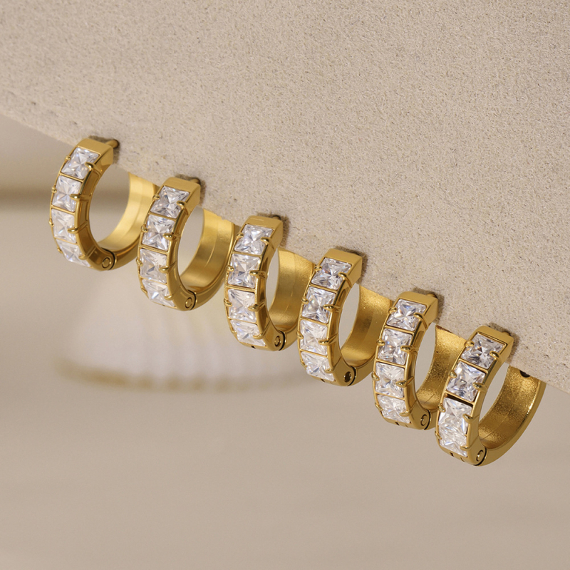 Nerđajuće čelične kružne naušnice sa 5A cirkonima, geometrijski dizajn, elektroplatirano, ženski nakit