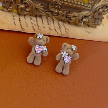 Σκουλαρίκια με μορφή αρκούδας και γεωμετρικό σχέδιο, βύσματα από ασήμι S925 και λαμπερούς λίθους, ηλεκτροπλατιωμένο φινίρισμα