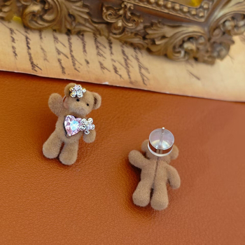 Σκουλαρίκια με μορφή αρκούδας και γεωμετρικό σχέδιο, βύσματα από ασήμι S925 και λαμπερούς λίθους, ηλεκτροπλατιωμένο φινίρισμα