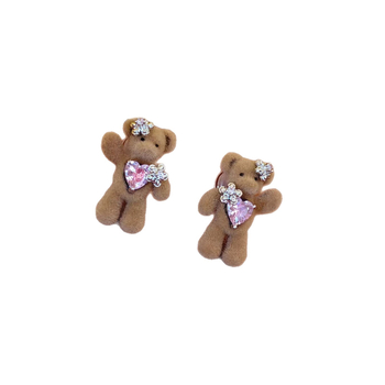 Σκουλαρίκια με μορφή αρκούδας και γεωμετρικό σχέδιο, βύσματα από ασήμι S925 και λαμπερούς λίθους, ηλεκτροπλατιωμένο φινίρισμα