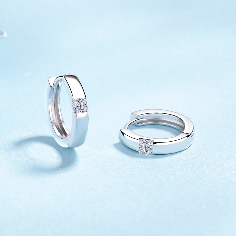 Naušnice od srebra 925, Moissanit, romboidni geometrijski oblik, elektroplatirani završetak, jednostavan modni nakit za žene