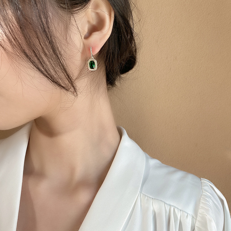Naušnice od legure, geometrijski kvadratni s cirkonima, minimalistički cvjetni stil, japansko-korejski utjecaj