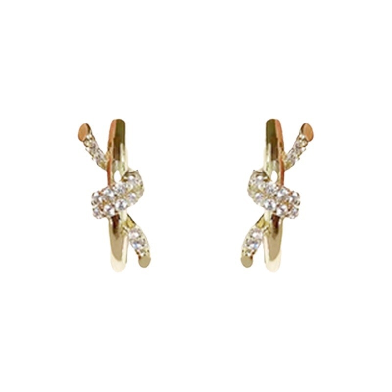 Ощеби с възел и кристали, позлатени, меден материал, INS стил, електроплатина, златно вградени камъни • пролет 2025