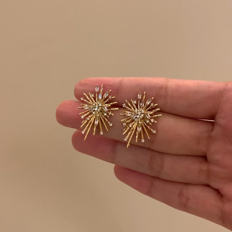 Srebro 925 naušnice sa cirkonima, motiv vatrometa i meteorskog pljuska, geometrijski stil, jedinstven dizajn