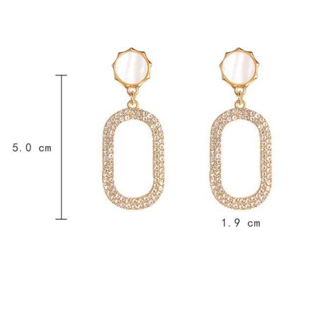 Naušnice od legure - dugačke ovalne s rhinestones, korejski stil, slojeviti dizajn (Materijal: legura; Oblik: dugačka ovalna; Ukras: rhinestones; Stil: korejski; Slojni dizajn: Da)