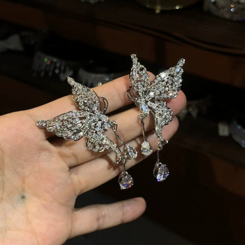 Naušnice s klipsom za uho – leptir s rhinestones, od legure, elektropliranje, geometrijski oblik mašne
