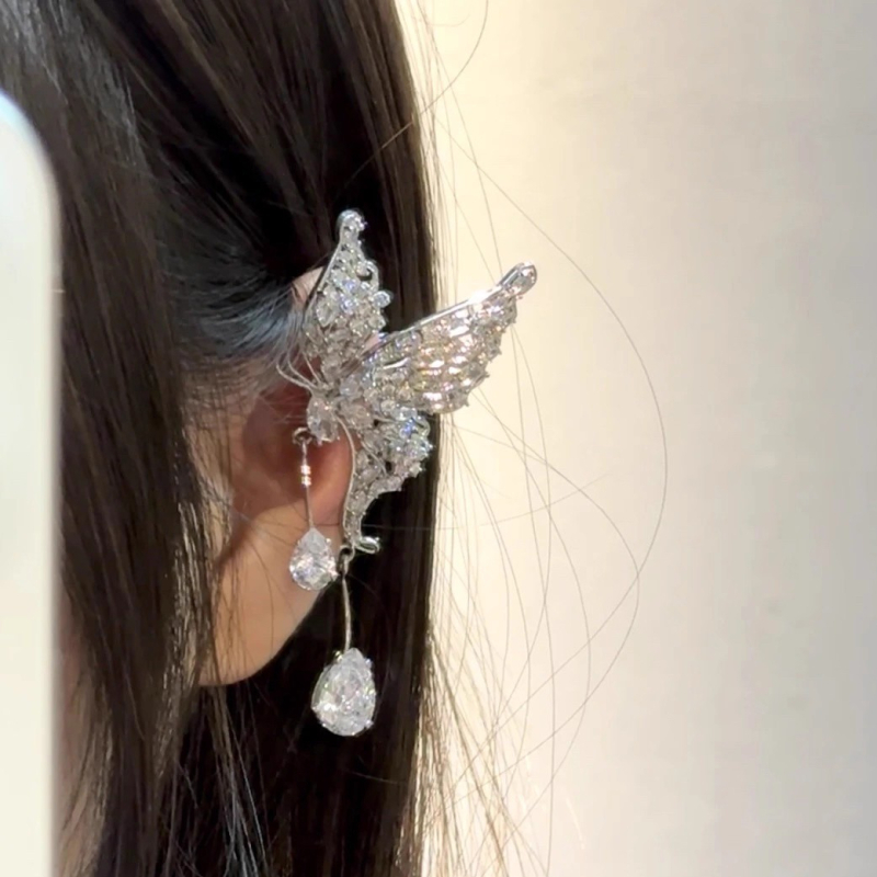 Naušnice s klipsom za uho – leptir s rhinestones, od legure, elektropliranje, geometrijski oblik mašne