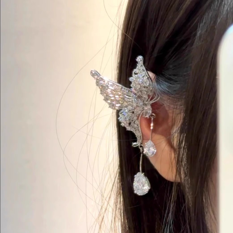 Naušnice s klipsom za uho – leptir s rhinestones, od legure, elektropliranje, geometrijski oblik mašne