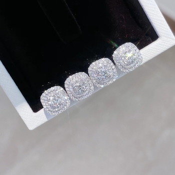 Réz fülbevalók nőknek moissanittel, négyszögletes vágású, teljes körű geometriai stílus, márka Tisi rain