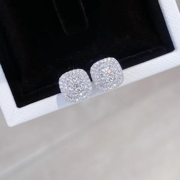 Réz fülbevalók nőknek moissanittel, négyszögletes vágású, teljes körű geometriai stílus, márka Tisi rain