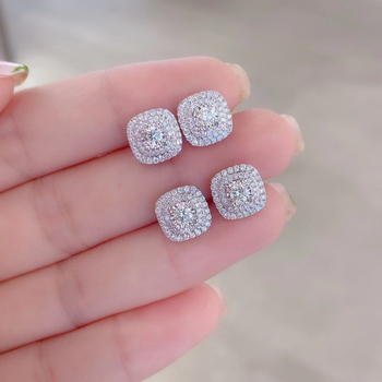 Réz fülbevalók nőknek moissanittel, négyszögletes vágású, teljes körű geometriai stílus, márka Tisi rain