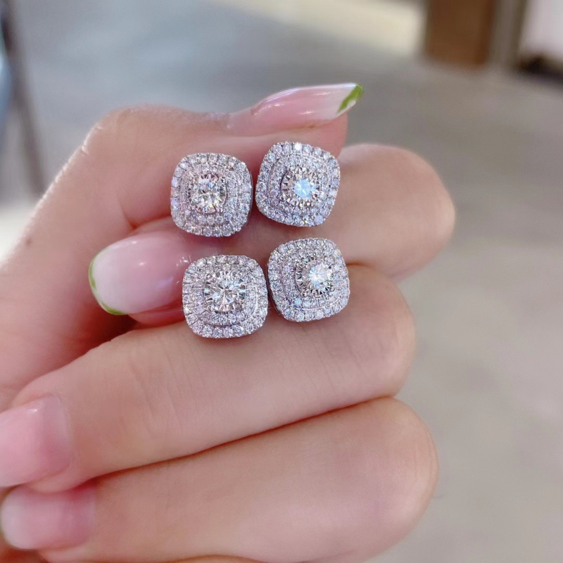 Réz fülbevalók nőknek moissanittel, négyszögletes vágású, teljes körű geometriai stílus, márka Tisi rain