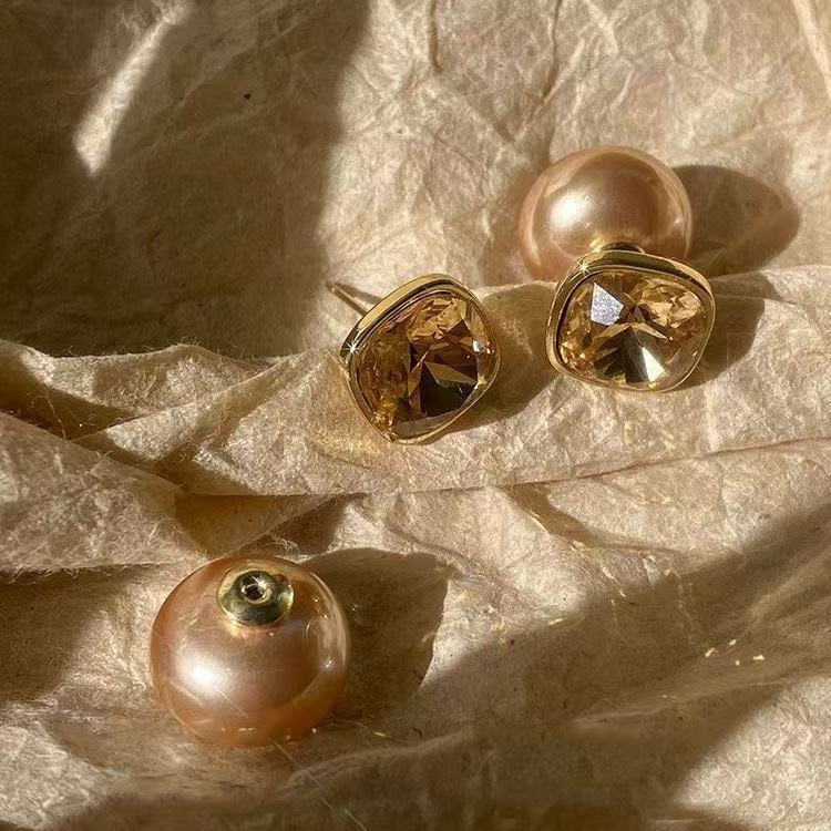 Geometrijski stud naušnice, miješani materijali, elektroplating, bakrena igla, Xiaoxiangfeng stil