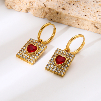 Naušnice od nehrđajućeg čelika sa srcolno-geometrijskim oblikom, ukrašene cirkonima, dijamantna obrada