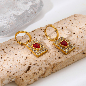 Naušnice od nehrđajućeg čelika sa srcolno-geometrijskim oblikom, ukrašene cirkonima, dijamantna obrada