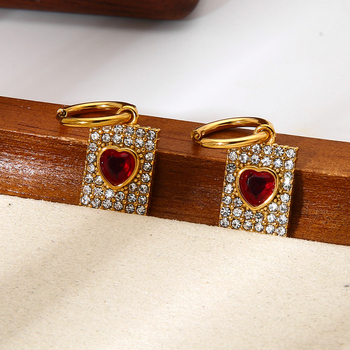 Naušnice od nehrđajućeg čelika sa srcolno-geometrijskim oblikom, ukrašene cirkonima, dijamantna obrada