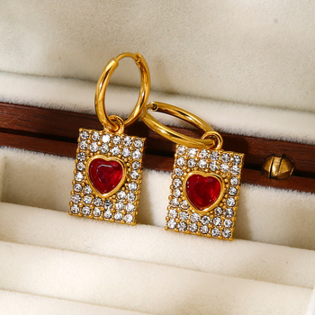 Naušnice od nehrđajućeg čelika sa srcolno-geometrijskim oblikom, ukrašene cirkonima, dijamantna obrada