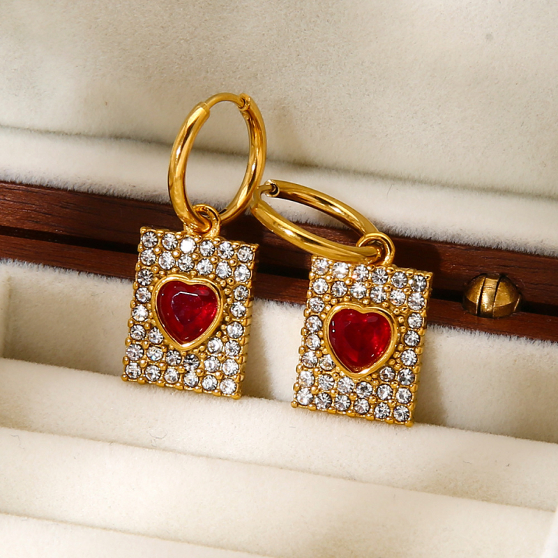 Naušnice od nehrđajućeg čelika sa srcolno-geometrijskim oblikom, ukrašene cirkonima, dijamantna obrada