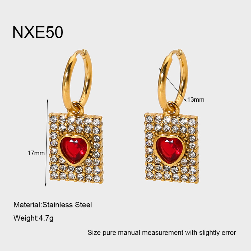 Naušnice od nehrđajućeg čelika sa srcolno-geometrijskim oblikom, ukrašene cirkonima, dijamantna obrada