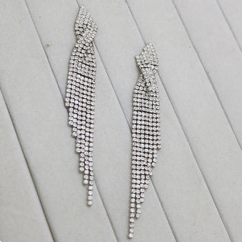 Обеци с кристали, геометричен дизайн, дълги ресни, за жени