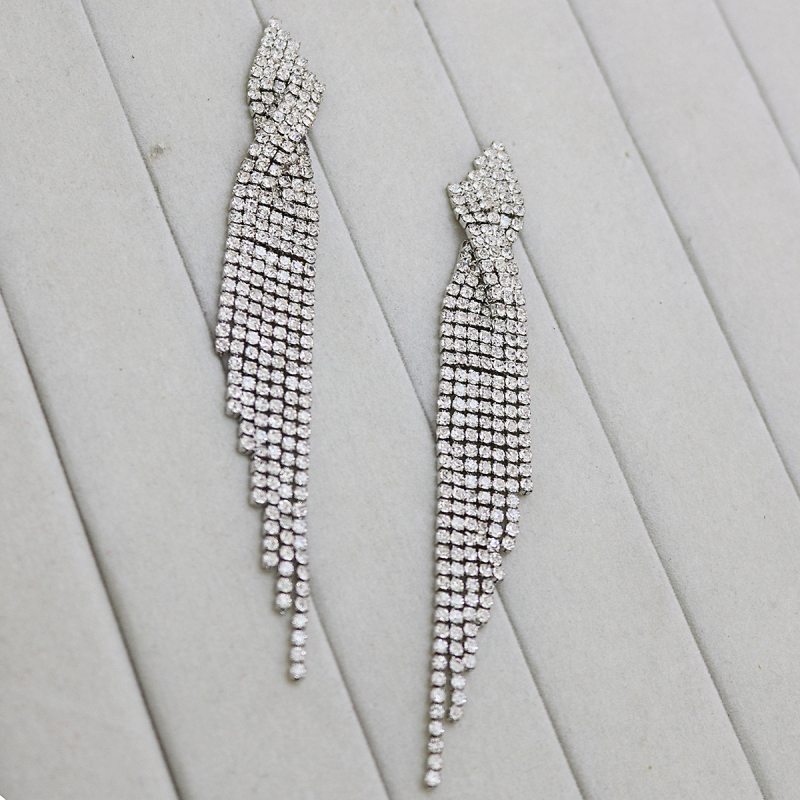 Обеци с кристали, геометричен дизайн, дълги ресни, за жени