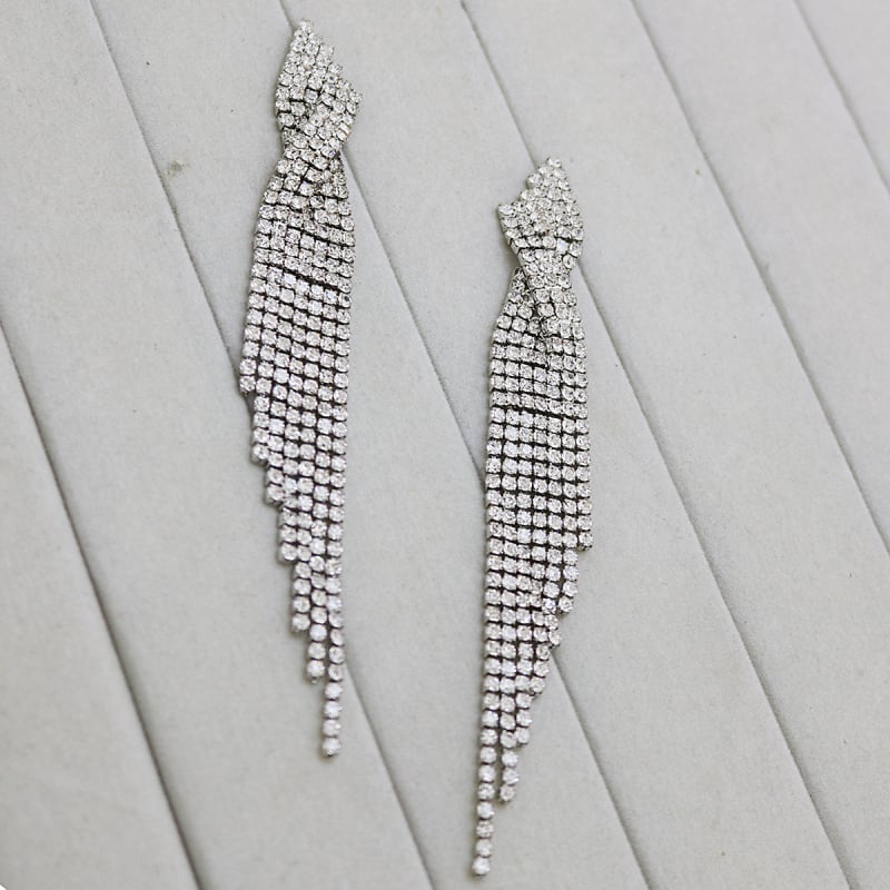 Обеци с кристали, геометричен дизайн, дълги ресни, за жени