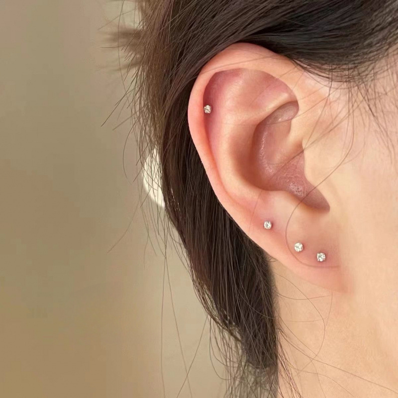 Naušnice od 925 srebra s rhinestones – minimalistične, kompaktne, unisex, za svakodnevno nošenje