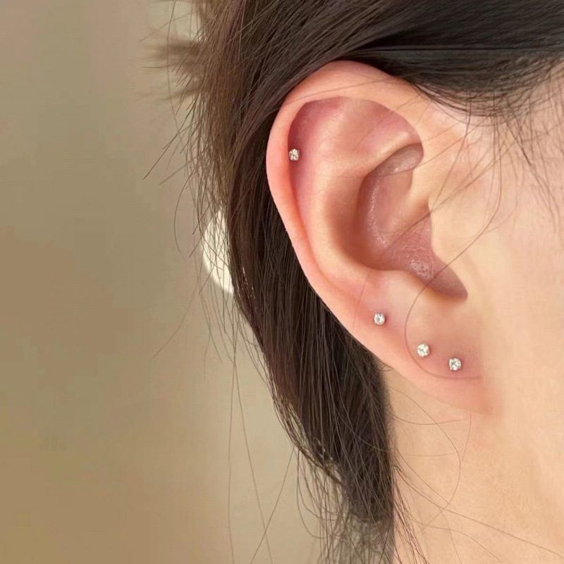 Naušnice od 925 srebra s rhinestones – minimalistične, kompaktne, unisex, za svakodnevno nošenje