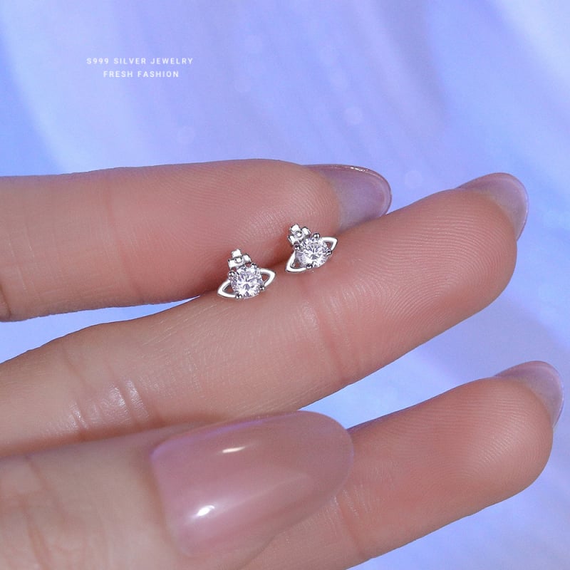 Cercei geometrici din argint 925 cu zirconiu – stil light luxury, Yun xiaoshu