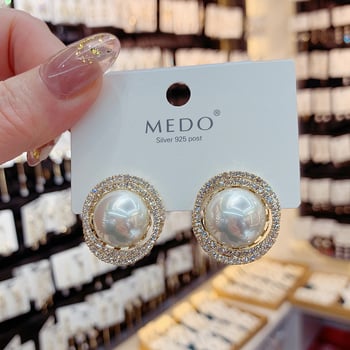 Geometrijski naušnici s kristalima i perlama, pozlaćeni bakar s postom od srebra 925; Marka: Honey Poetry Color; Elektroplatiranje; Za žene