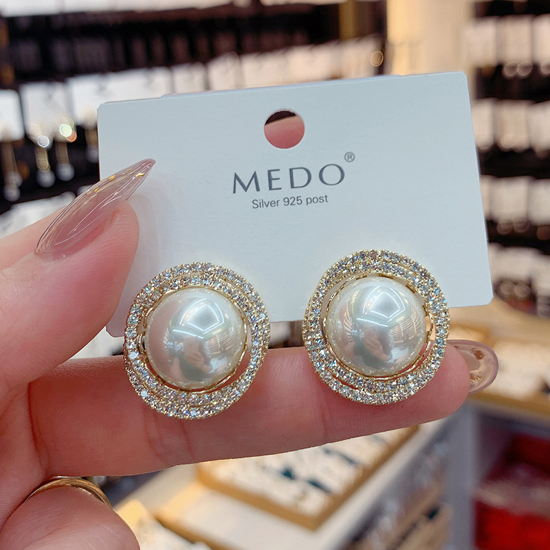 Geometrijski naušnici s kristalima i perlama, pozlaćeni bakar s postom od srebra 925; Marka: Honey Poetry Color; Elektroplatiranje; Za žene