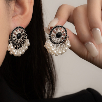 Naušnice - Miao etničke dijamantne biserne naušnice, legura, dijamantna obrada, za žene