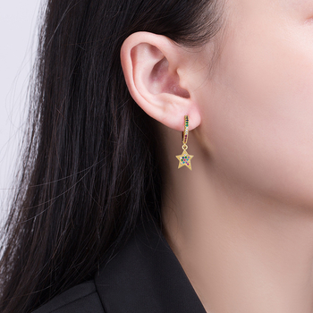 Naušnice zvijezda u obliku s cirkonima, pozlaćeni bakar, nerđajući čelik za udice, visoki rang, unisex