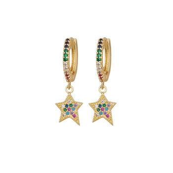 Naušnice zvijezda u obliku s cirkonima, pozlaćeni bakar, nerđajući čelik za udice, visoki rang, unisex