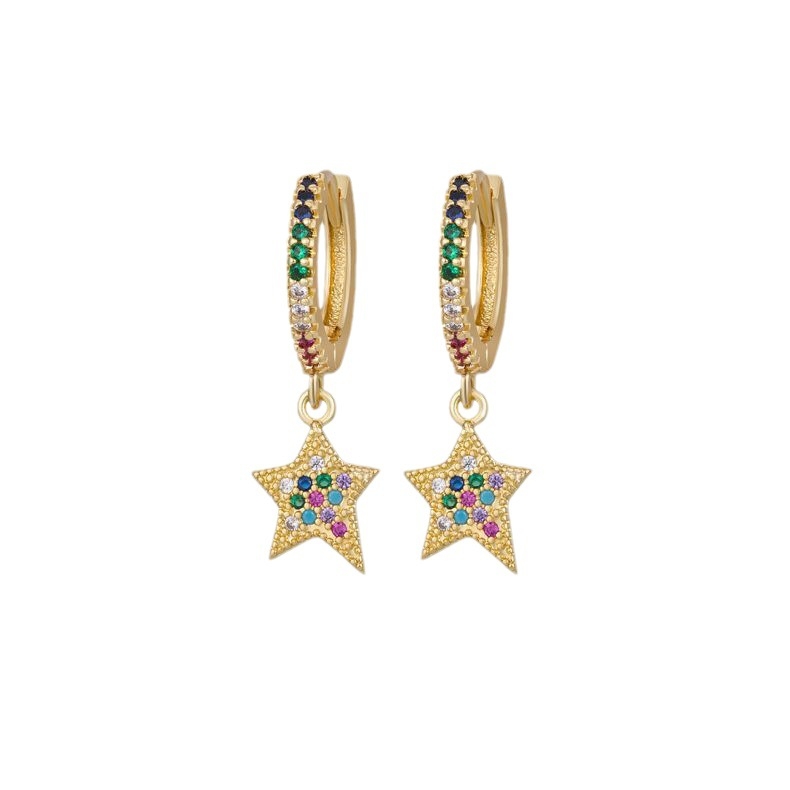 Naušnice zvijezda u obliku s cirkonima, pozlaćeni bakar, nerđajući čelik za udice, visoki rang, unisex