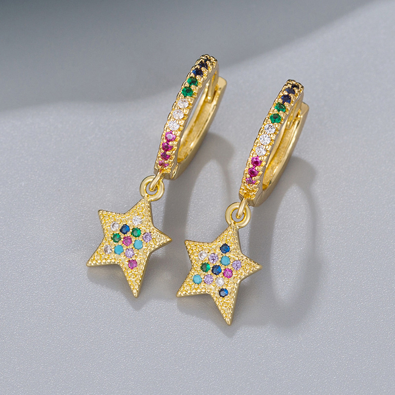 Naušnice zvijezda u obliku s cirkonima, pozlaćeni bakar, nerđajući čelik za udice, visoki rang, unisex