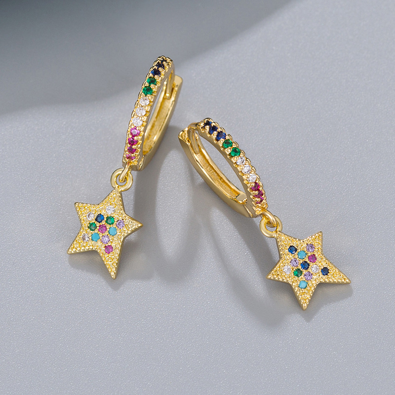Naušnice zvijezda u obliku s cirkonima, pozlaćeni bakar, nerđajući čelik za udice, visoki rang, unisex