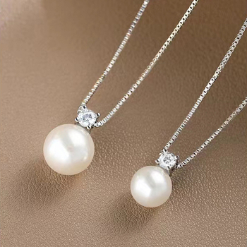 Colier din argint S999 cu perlă unică, lanț box, pentru femei, stil Light Luxury