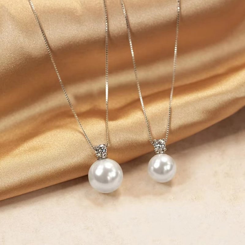 Colier din argint S999 cu perlă unică, lanț box, pentru femei, stil Light Luxury